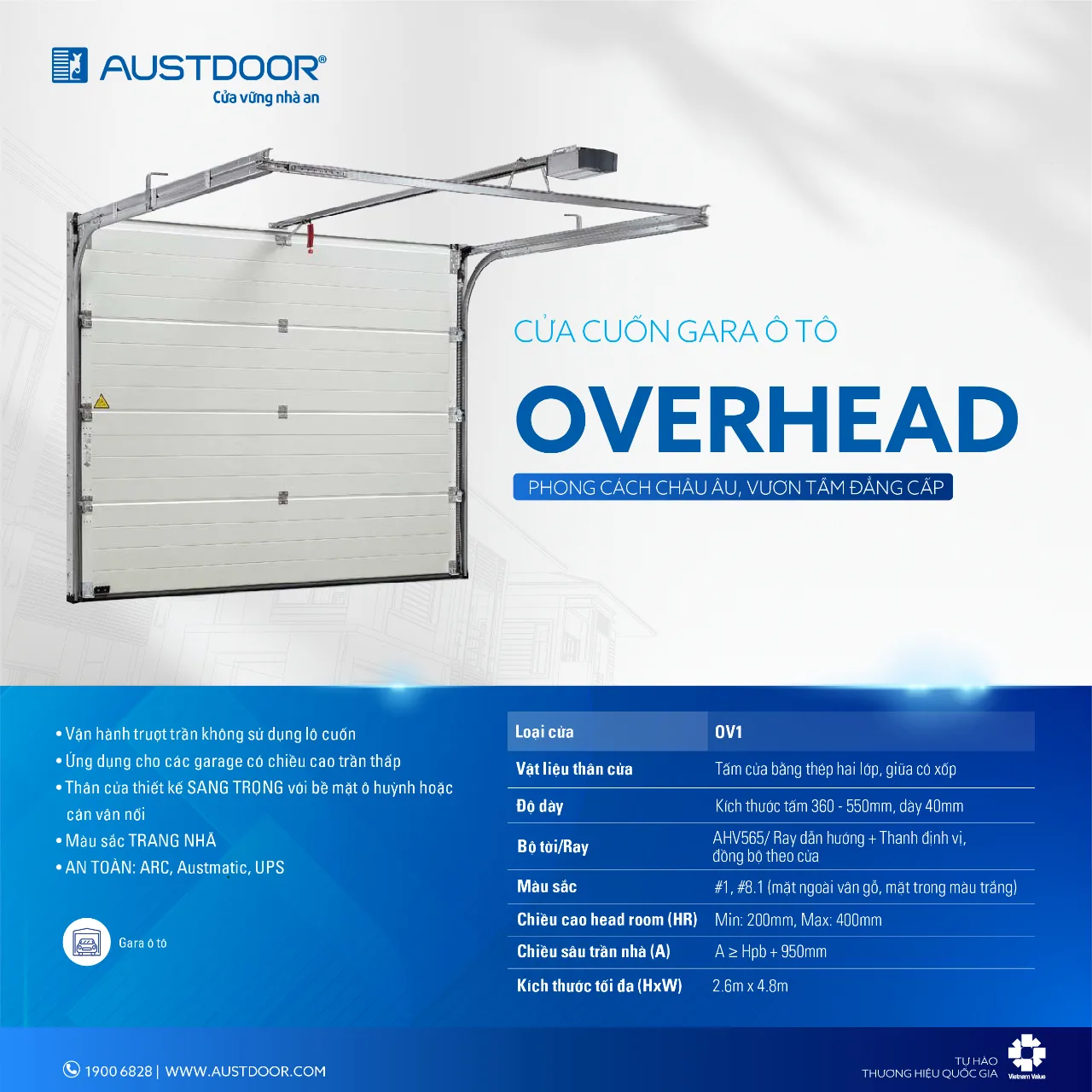 Cửa trượt trần Austdoor Overhead